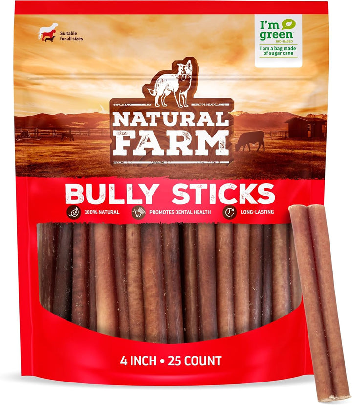 Odor-Free Bully Sticks (6 Inch, 25 Pack), 1.3 Lb. Bag, Fully Digestible 100% Beef Pizzle Chews, Grass-Fed, Non-Gmo, Grain-Free, Natural Long-Lasting Chews for Small & Large Dogs