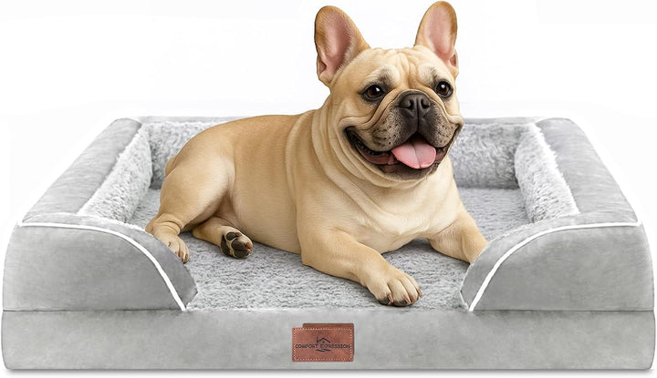 Orthopedic Dog Bed for Extra Large Dogs 42X30 Inch, Waterproof Supportive Egg Crate Foam XL Pet Bed with Removable Bolsters, Dog Couch with Washable Cover & Non-Slip Bottom, Grey