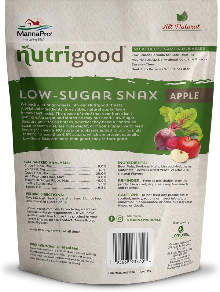 Nutrigood Low-Sugar Horse Treats – Apple Flavor, Healthy Natural Reward for Horses and Ponies, No Added Sugar, Made in USA, Low-Starch Equine Snacks, Supports Diets, 4 Lb Bag