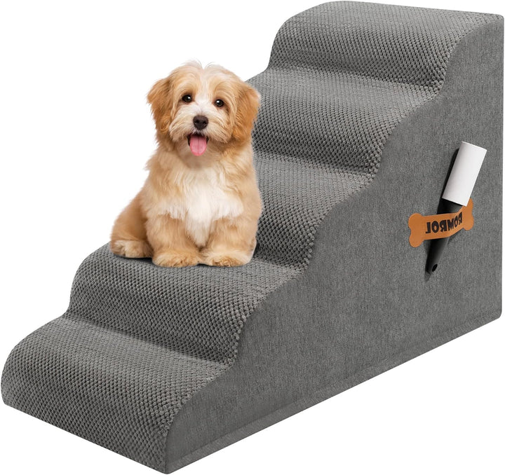 Dog Stairs Ramp for Beds Couches, 15.7” H 33D Extra Wide Pet Steps with Durable Non-Slip Waterproof Fabric Cover, Dog Slope Stairs for Small Dogs and Cats or Pets Friendly, 3-Tiers, Grey