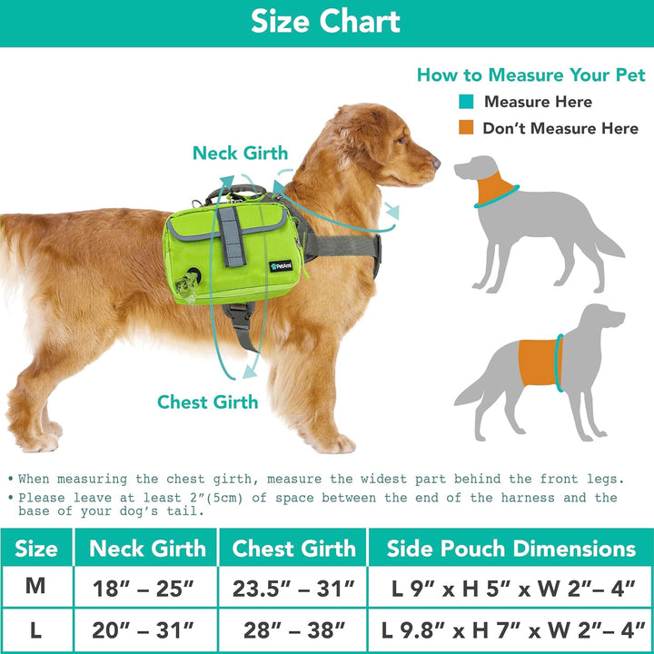 Dog Backpack for Medium & Large Dogs, Saddle Bag for Dogs to Wear for Hiking, Pet Backpack Harness Dog Pack with Reflective Side Pockets for Walking Running
