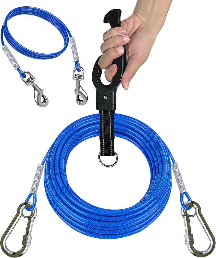 Dog Tie Out Cable and Stake for Camping,360°Swivel Dog Run- No Tangle,With 30FT Heavy Duty Cable, Runner for Yard - up to 150Lbs,Ideal for Outdoor Camping