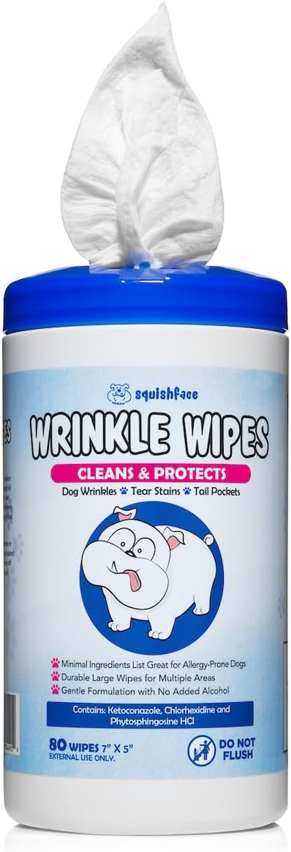 Wrinkle Wipes – 5”X7” Large Dog Wipes - Deodorizing, Tear Stain Remover – Great for English Bulldog, Pugs, Frenchie, Bulldogs, French Bulldogs & Any Breed! (80 Count)