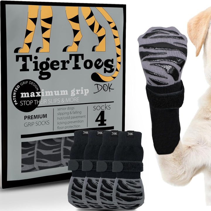 Tigertoes Premium Non-Slip Dog Socks for Hardwood Floors - Extra-Thick Grip That Works Even When Twisted - Prevents Licking, Slipping, and Great for Dog Paw Protection - Size Large