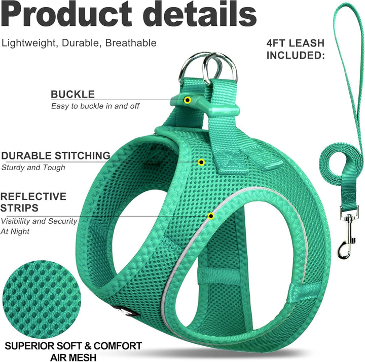Cat Harness and Leash Set for Walking Kitten and Puppy, Escape Proof Kitten Harness with Breathable Lightweight Soft Mesh, Adjustable Reflective Step-In Design. (XXXS, Green)