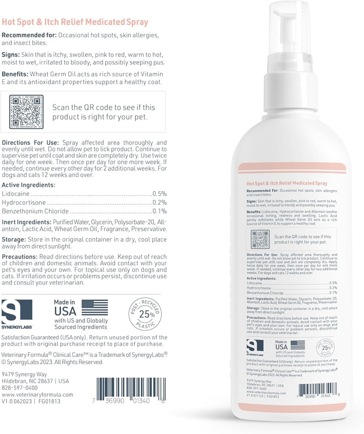 Clinical Care Hot Spot & Itch Relief Medicated Spray, 8Oz – Easy to Use Spray for Dogs & Cats – Helps Alleviate Sensitive Skin, Scratching, and Licking of Coat (1 Pack)