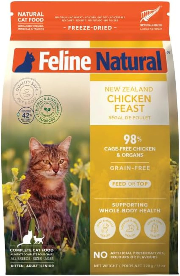 High Protein Dry Cat Food, Freeze-Dried Diet with 98% Meat, Organs & Seafood, No Peas, Grains, or Artificial Additives, Made in New Zealand, Chicken & Lamb, 11Oz