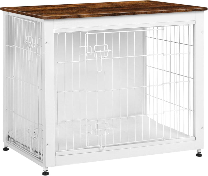Dog Crate Furniture with Cushion, Wooden Kennel Table with Double Doors, Indoor Dog House, Small/Medium/Large/Extra Large Size, 27.2" L, Rustic Brown