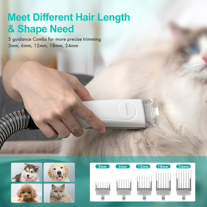 P1 Pro Pet Grooming Kit & Vacuum Suction 99% Pet Hair, Professional Clippers with 5 Proven Grooming Tools for Dog and Cat