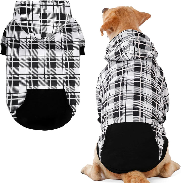 Plaid Dog Hoodie - British Style Warm Dog Sweater Shirt with Leash Hole,Pitbull Clothes Outfits,Winter Coat Apparel for All Breeds Puppy Girl Boy-Cat Apparel