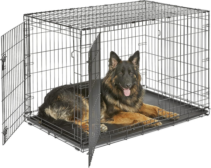 Double Door Folding Metal 30-Inch Dog Crate, Enhanced Security, Includes Leak-Proof Pan & Divider Panel, for Medium-Sized Breeds