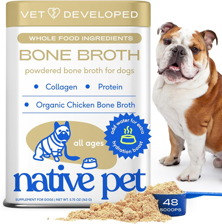 Bone Broth for Dogs - Made with Real Beef Bone Broth, Dog Food Toppers for Picky Eaters - Provides Extra Hydration & Nutrition for Joint Strength, Immunity & Heart Health-48 Scoops