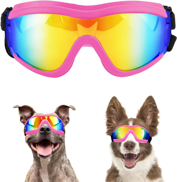Dog Sunglasses Medium to Large Dog UV Transparent Goggles Windproof Anti-Dust Snowproof Pet Glasses with Elastic Straps, Clear