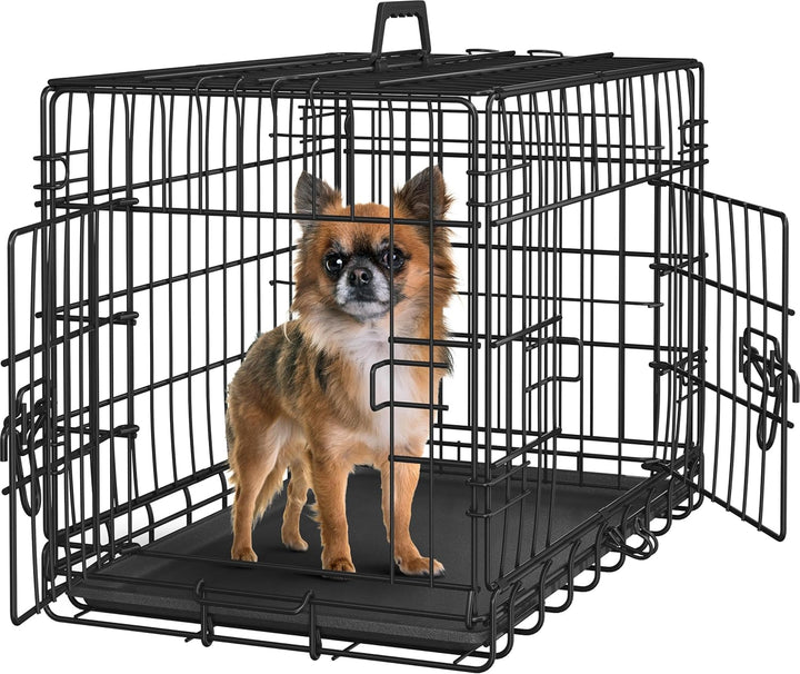 42 Inch Double Door Dog Crate W/Divider for Puppy to Adult XL Collapsible Metal Crate with Removable Tray Wire Dog Kennel for Large Dogs Portable Travel Cage, Black