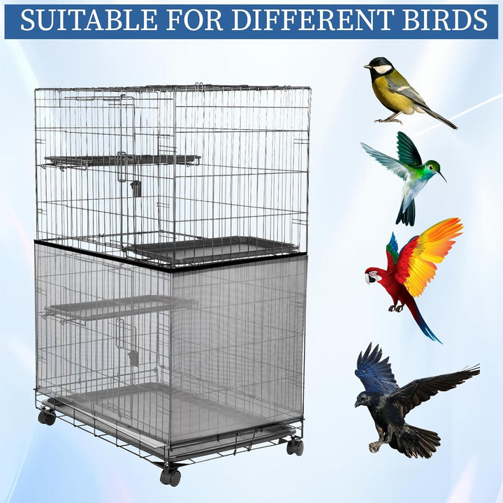 2Pcs Universal Bird Cage Seed Catcher, Adjustable Bird Cage Netting Seed Catcher, Large Stretchy Bird Cage Cover Skirt, Soft Airy Cage Net Stretchy Skirt for round Square Cages (Black)