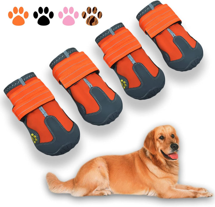Dog Boots,Waterproof Dog Shoes,Dog Booties with Reflective Rugged Anti-Slip Sole and Skid-Proof,Outdoor Dog Shoes for Medium to Large Dogs 4Pcs-Size6