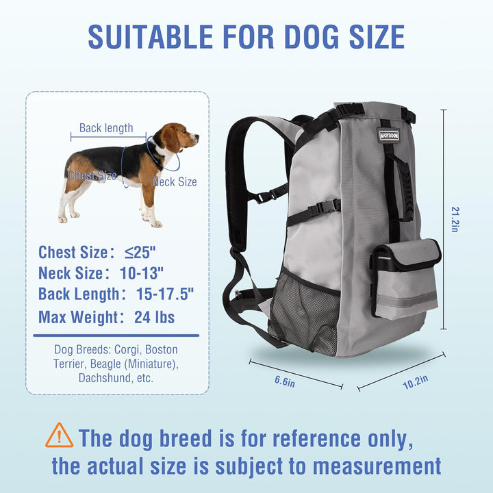 Dog Backpack for Small & Medium Dogs - Adjustable Pet Carrier for Travel & Hiking, Hands-Free Puppy Backpack with Storage Pockets, Breathable Mesh