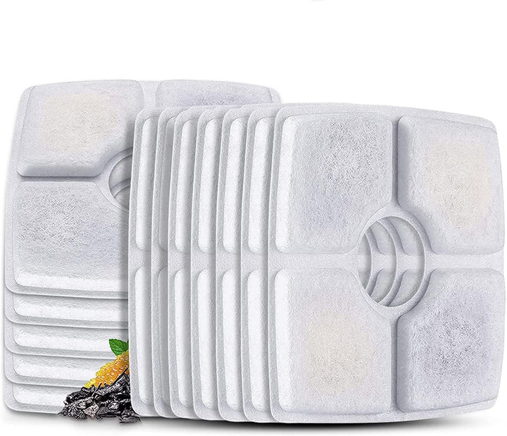 Cat/Pet Water Fountain Filters, 12 Pieces Set Pack of 8 Replacement Filter Fit for 81Oz/2.4L, 3 Filtration System with 4 Pre-Filter Sponges