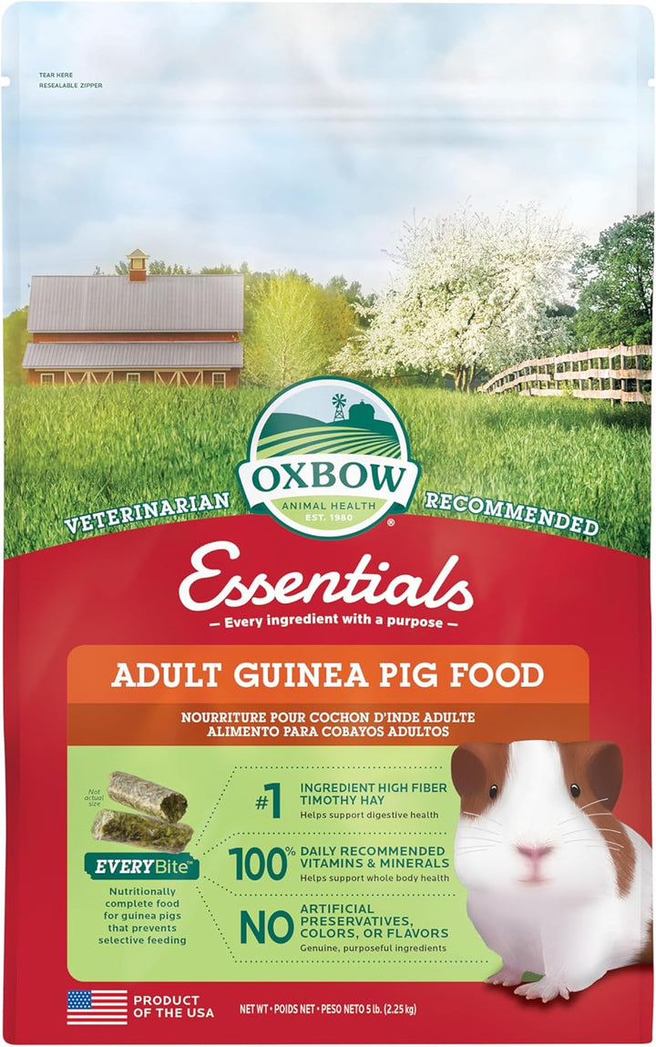 Essentials Guinea Pig Food, Adult Guinea Pig, Made with  Timothy Hay, Pet Food Pellets with Vitamin C, Small Animal Pet Products, Made in USA, High Fiber, 5 Lb. Bag