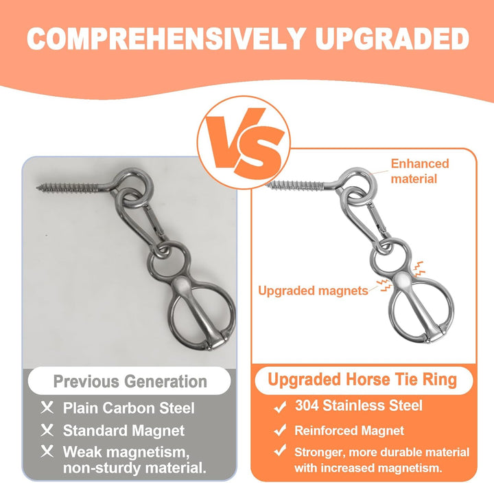 Horse Tie Ring, Upgraded 4 Sets Horse Tack and Supplies, 304 Stainless Steel Safe Horse Accessories Training Equipment with Eye Bolt and Snaps Saddle