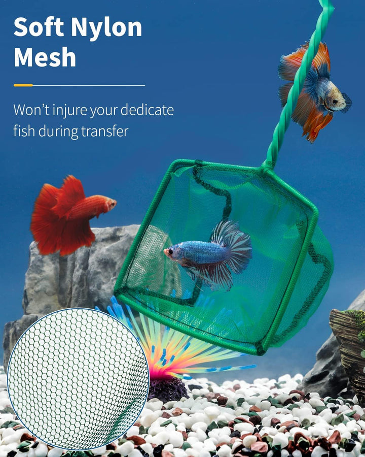 Aquarium Fish Net with Braided Metal Handle Square Net with Soft Fine Mesh Sludge Food Residue Wastes Skimming Cleaning Net for Fish Tanks Small Koi Ponds and Pools