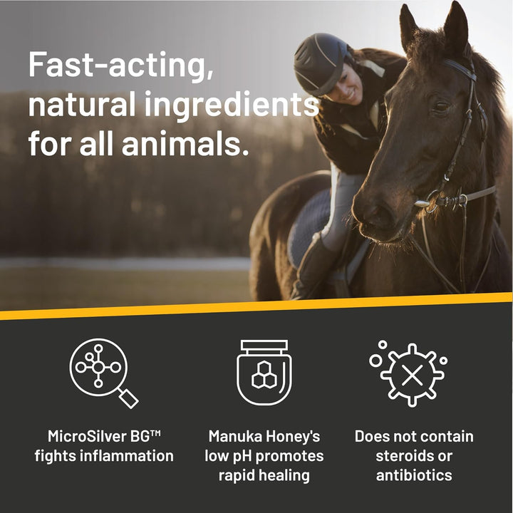Silver Honey Rapid Wound Repair Spray Gel 8Oz Bottle, Manuka Honey & Microsilver BG, Horse & Large Animal Wound Care