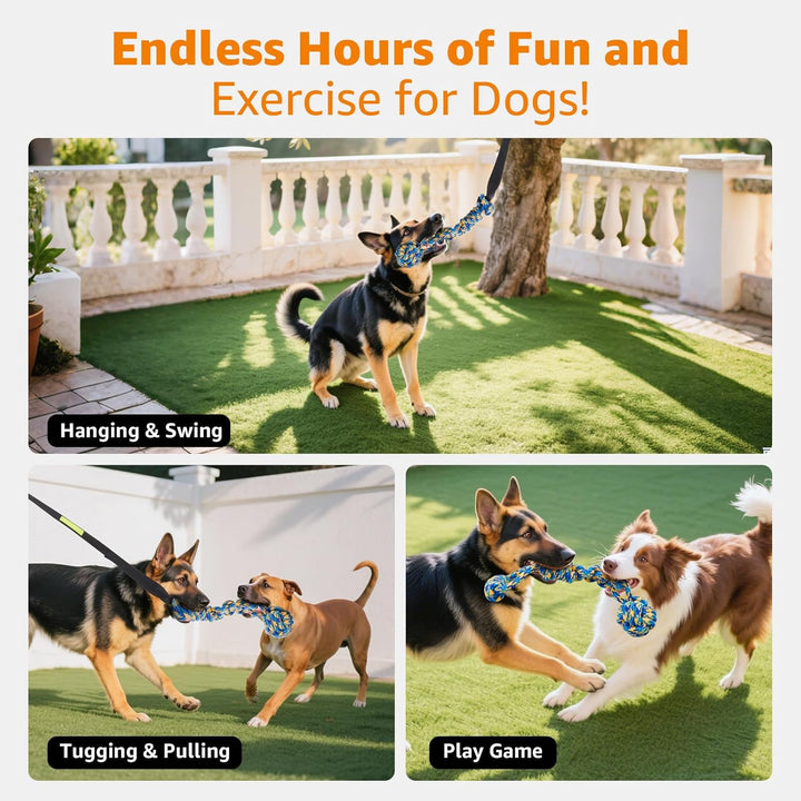 Outdoor Bungee Tug Toy, Dog Toy Hanging from Tree for Small to Large Dogs, Interactive Exercise Play Cord & Tether with Chew Rope Toy (Tree Stump Tug of War-Black)