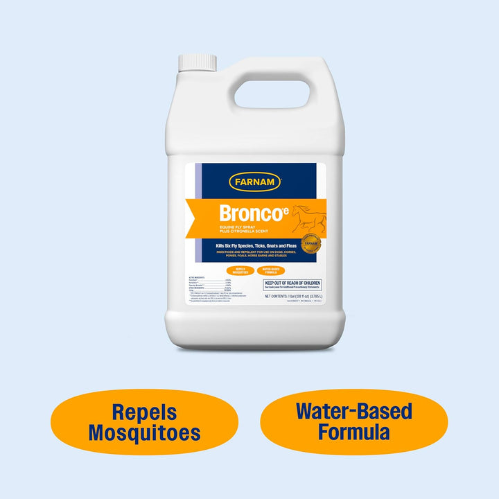 Broncoe Fly Spray plus Citronella for Horses, Dogs & Premises – Kills Flies, Ticks, Fleas, Lice & Mosquitoes – Water-Based, Non-Oily Multi-Purpose Insecticide – 128 Oz