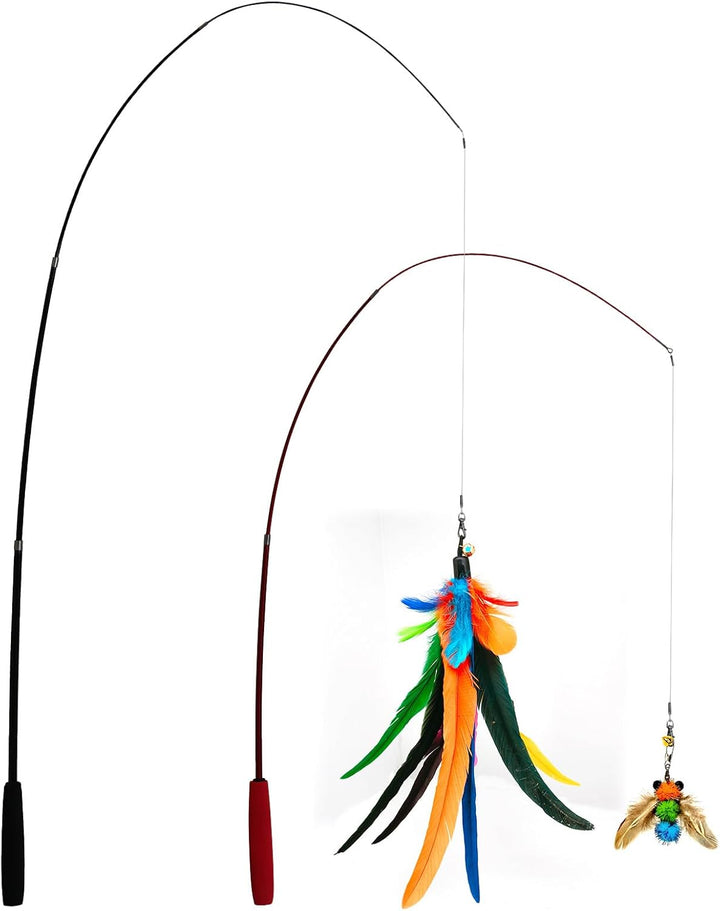 Cat Toys Interactive for Indoor Cats, 2PCS Ultra-Long Teaser(50"+38")+9Pcs Da Bird Feather Refills, Fishing Pole Toy,Retractable Cat Wand Toy and Feather Toys Refills Attachment Replacement