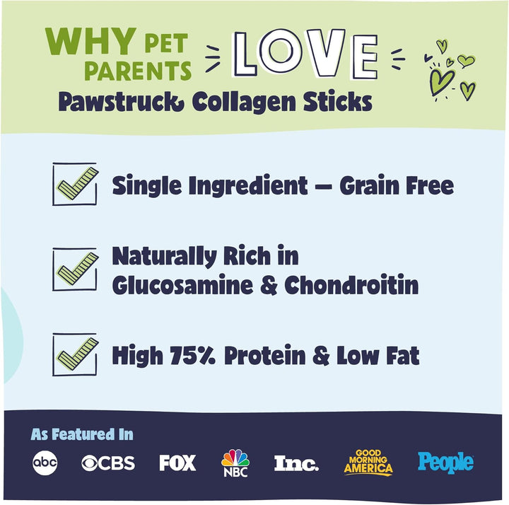 Natural Large 12" Beef Collagen Sticks for Dogs – Long-Lasting Rawhide Alternative, High Protein Treats with Chondroitin & Glucosamine – 5 Pack