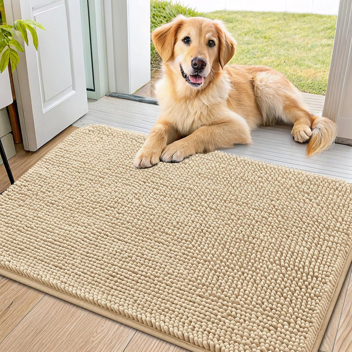 Dog Door Mat for Muddy Paws 30X20, Absorbs Moisture and Dirt Doormat, Non-Slip Washable Quick Dry Chenille Front Door Mat Indoor Entrance, Entryway Carpet for inside Floor, Grey