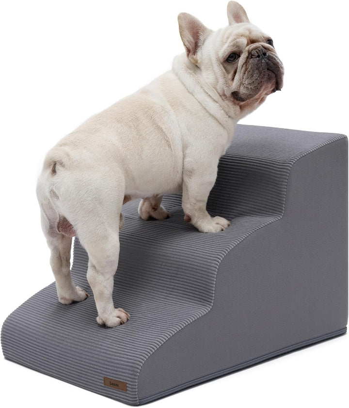 Dog Stairs for Large Dogs Pet Steps Ramp for High Bed and Couch with Certipur-Us Certified Foam with Non-Slip Bottom, Beige, 4 Steps