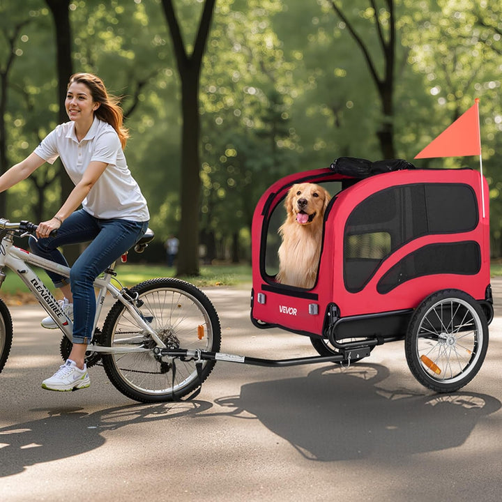 Dog Bike Trailer, Supports up to 100 Lbs, Pet Cart Bicycle Carrier, Easy Folding Frame with Quick Release Wheels, Universal Bicycle Coupler, Reflectors, Flag, Collapsible to Store