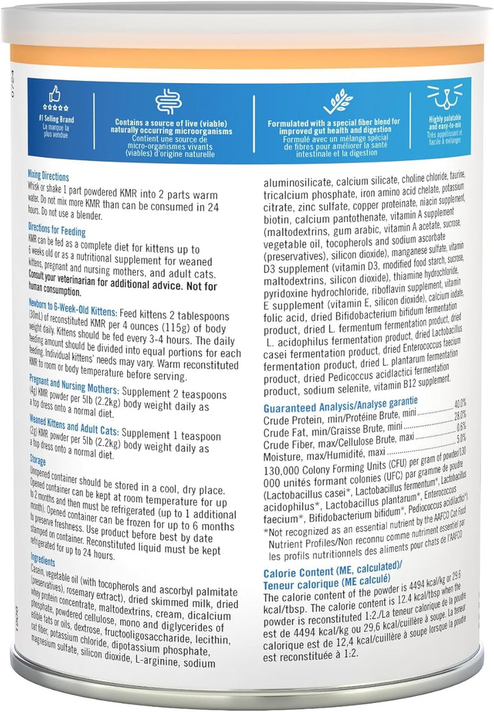 KMR Kitten Milk Replacer Powder - 12 Oz - Powdered Kitten Formula with Prebiotics, Probiotics & Vitamins for Kittens Newborn to Six Weeks Old - Easy to Digest