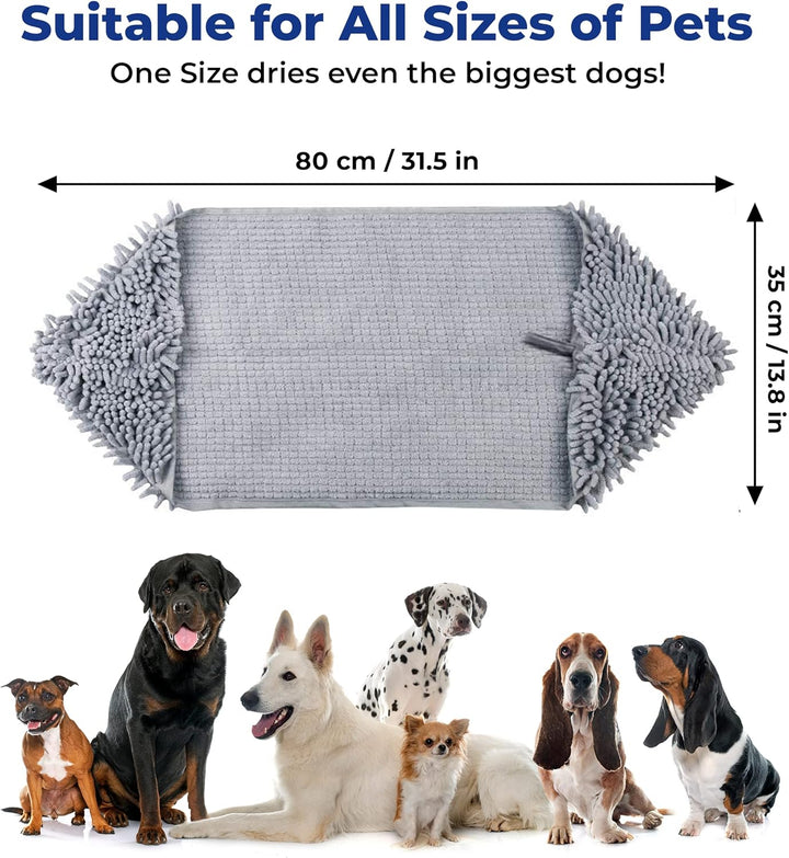 Doggy Dryer, Highly Absorbent Microfiber Washable Dog Shammy Quick Drying Towel Absorber - Extra Soft Plush Wrap Chenille Bath Towels to Dry Soggy Large Pets & Small Puppy-Grey 13"X31"
