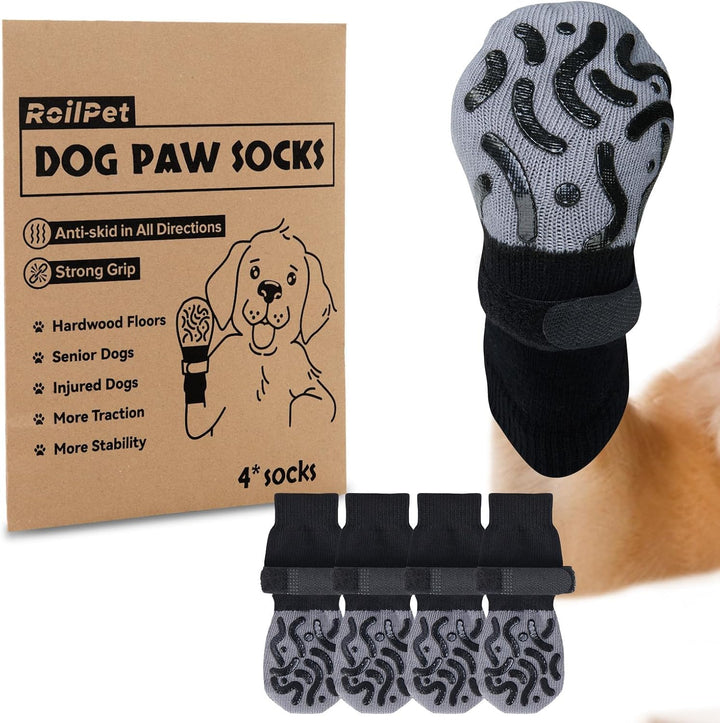 Double Sides Non-Slip Dog Socks to Prevent Licking Paws - Strong Traction for Paw Protector, Senior Dogs, Hardwood Floors, Dog Booties with Grippers - Size Large