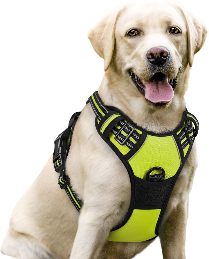 Dog Harness No Pull with 2 Leash Clips, Adjustable Soft Padded, Reflective Oxford No Choke Pet Vest with Easy Control Handle for Large Dogs, Black, L