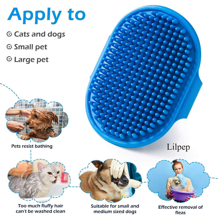 Dog Grooming Brush,  Pet Shampoo Bath Brush Soothing Massage Rubber Comb with Adjustable Ring Handle for Long Short Haired Dogs and Cats (Blue+Green, Pack of 2)