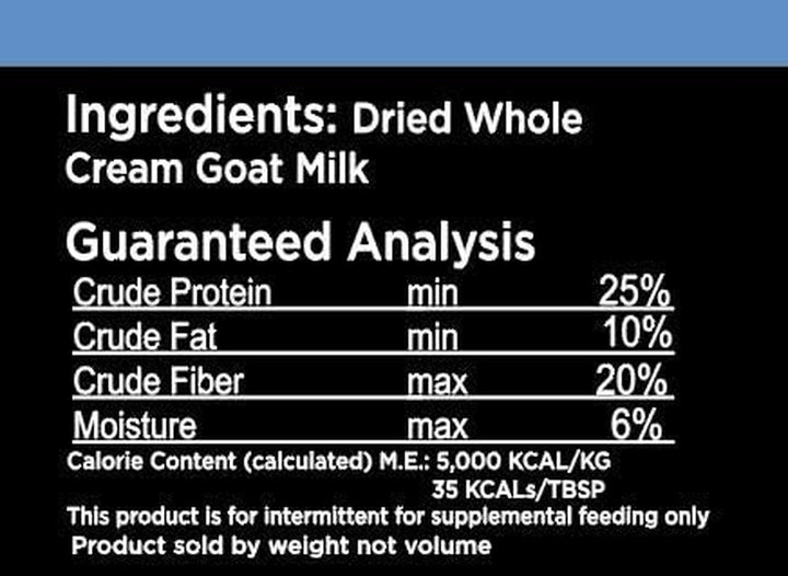 Pet Dried Whole Cream Goat Milk for Use as High Protein, Hypoallergenic Digestion, Anti-Inflammatory Powdered Instant Meal Topper (16 Oz = 53 Cups or 159 Servings)