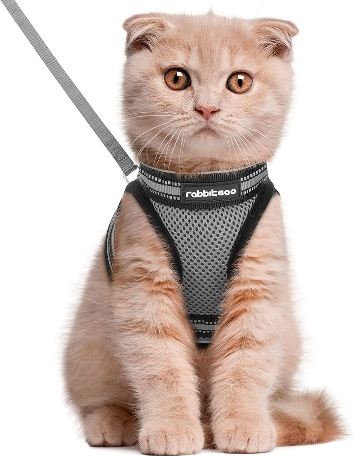 Cat Harness and Leash Set for Walking Escape Proof, Adjustable Soft Kittens Vest with Reflective Strip for Cats, Comfortable Outdoor Vest, Black, S