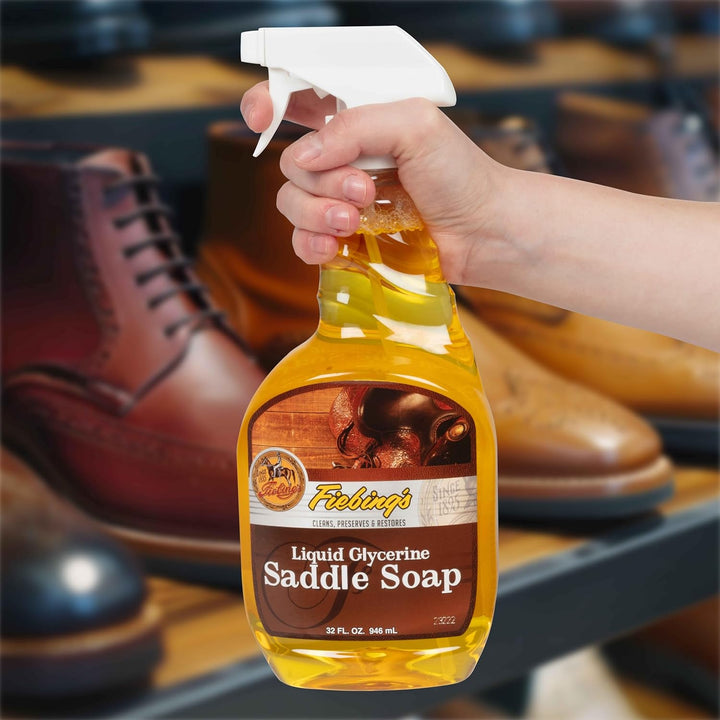 Liquid Glycerine Saddle Soap for Leather (32 Oz) - Smooth Leather Cleaner & Conditioner to Soften, Protect & Restore Leathercraft - for Car Seat, Couch, Shoe, Purse, Boot, Bag, & Saddles