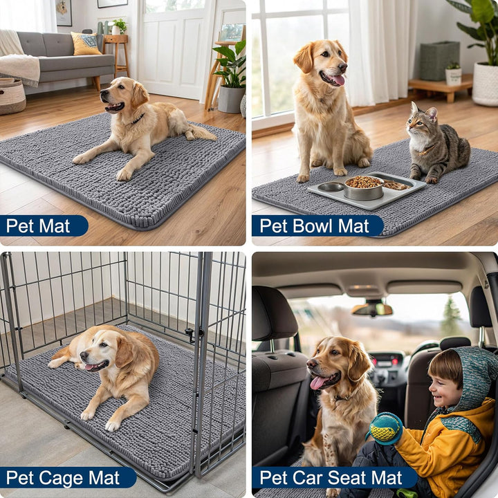 Dog Door Mat for Muddy Paws 30X20, Absorbs Moisture and Dirt Doormat, Non-Slip Washable Quick Dry Chenille Front Door Mat Indoor Entrance, Entryway Carpet for inside Floor, Grey