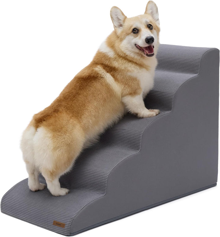 Dog Stairs for Large Dogs Pet Steps Ramp for High Bed and Couch with Certipur-Us Certified Foam with Non-Slip Bottom, Beige, 4 Steps