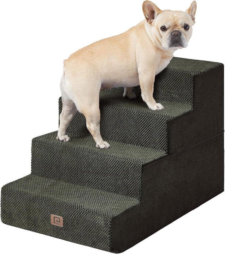 Dog Stairs for Bed 18" H, 4-Step Dog Steps for High Bed, Pet Steps for Small Dogs and Cats, Non-Slip Balanced Pet Ramp Indoor, Grey
