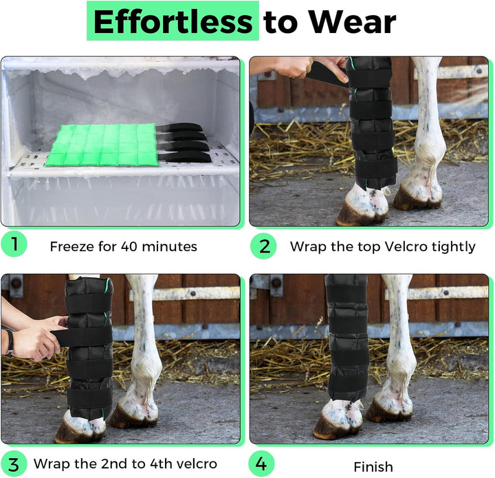 Reusable Gel Horse Ice Boots (Set of 2) - Adjustable Leg Wraps for Cooling Relief on Hocks, Knees & Ankles, Durability & Cooling in Active Horses