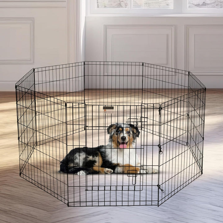 Dog Playpen - Foldable Metal Exercise Puppy Play Pen with 8 24X30In Panels - Indoor/Outdoor Pen with Door for Dogs, Cats or Small Animals by