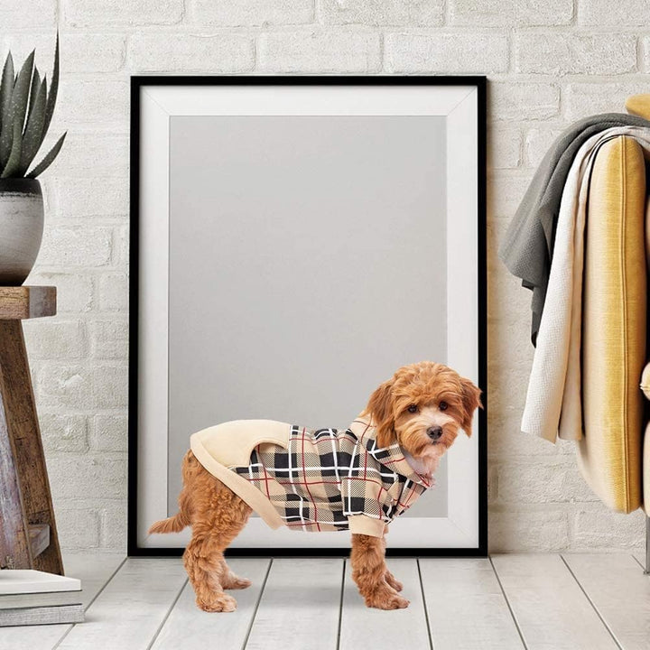 Plaid Dog Hoodie - British Style Warm Dog Sweater Shirt with Leash Hole,Pitbull Clothes Outfits,Winter Coat Apparel for All Breeds Puppy Girl Boy-Cat Apparel
