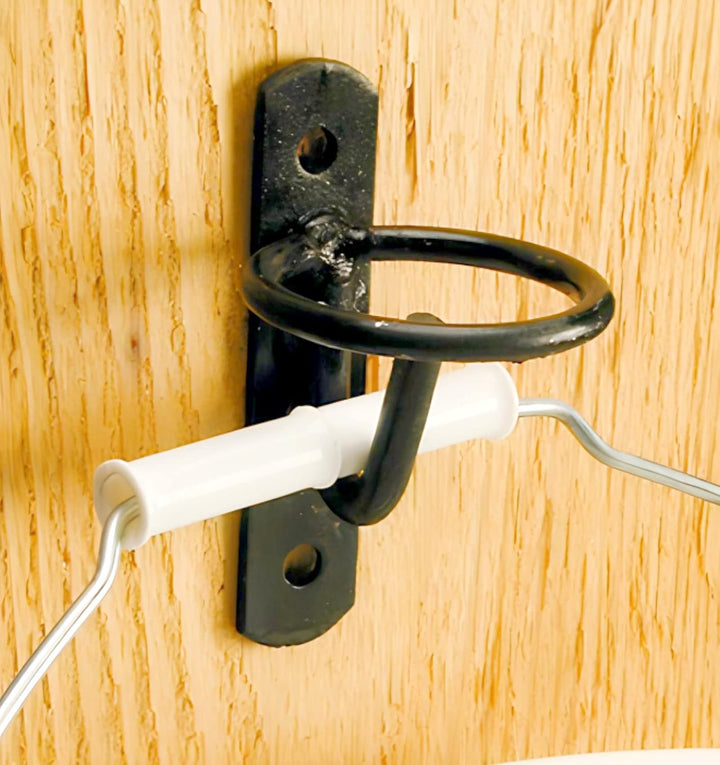 Metal Bucket Hangers for Horse Stalls - Wall Mount Bucket Holder for Grain Feed - Black