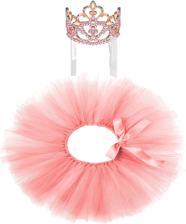 2 Pcs Dog Crown Headband Dog Tutu Dress Set Crystal Rhinestone Tiara Crown Tutu Skirt Pet Dress Costume for Puppy Birthday Party Wedding Photo Prop Costume(X-Large,Rose Red, White)