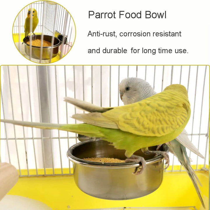 Bird Feeding Dish Cups Parrot Food Bowl Clamp Holder Coop Cup, 2PCS Bird Cage Water Bowl for Parakeet African Greys Conure Cockatiels Lovebird Budgie Chinchilla